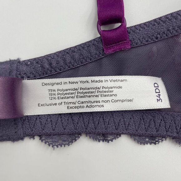 Adore Me Bra 34DD Floral Padded Underwire Feminine Pattern Print Purple White - Picture 4 of 10